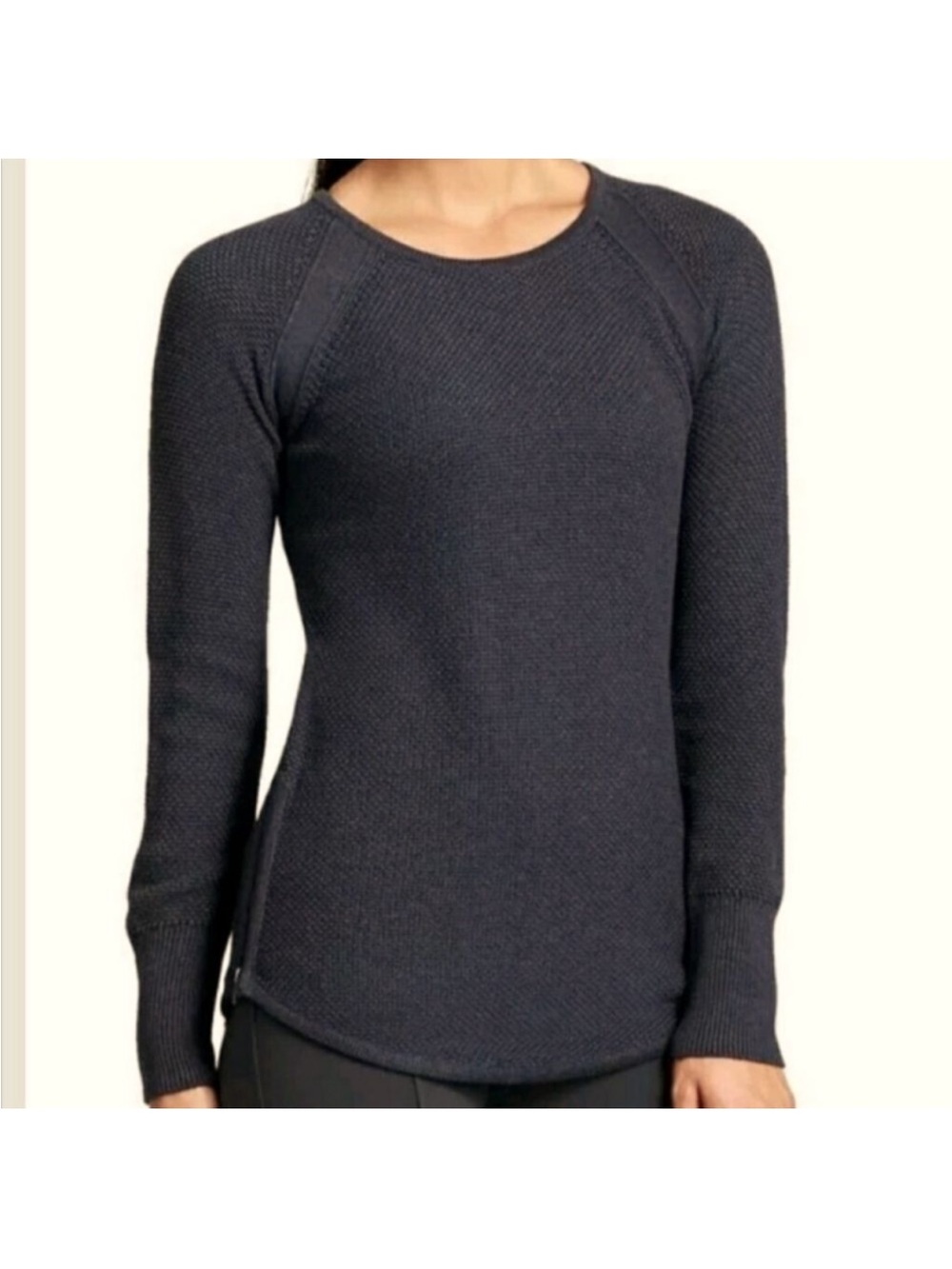 Athleta Varsity Side Zip Crewneck Black‎ Sweater Size Medium